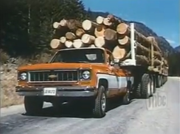 1970s Chevy Truck Advertising Perfection: Watch This Pickup Drag 178 Tons Of Logs!