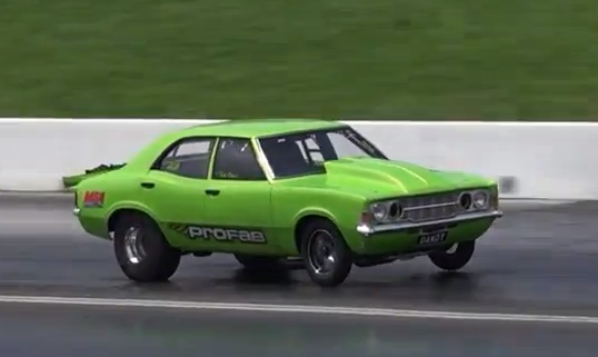 More Australian Goodness Running The Strip – Twin Turbo Ford Cortina In The Sevens!