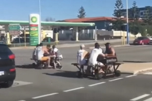 Australians, Be On The Lookout For (snort!) Motorized Picnic Tables. No, Really.