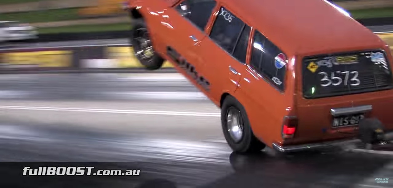 This Datsun 1200 Station Wagon Uses Turbo SR20 Power To Stand On The Bumper