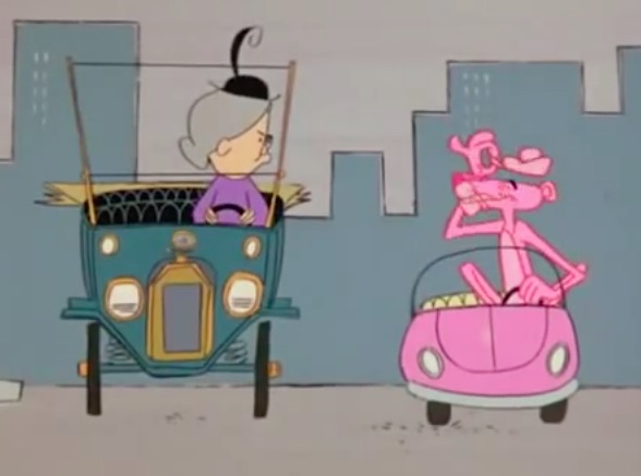 1960s Pink Panther cartoon with drag racing