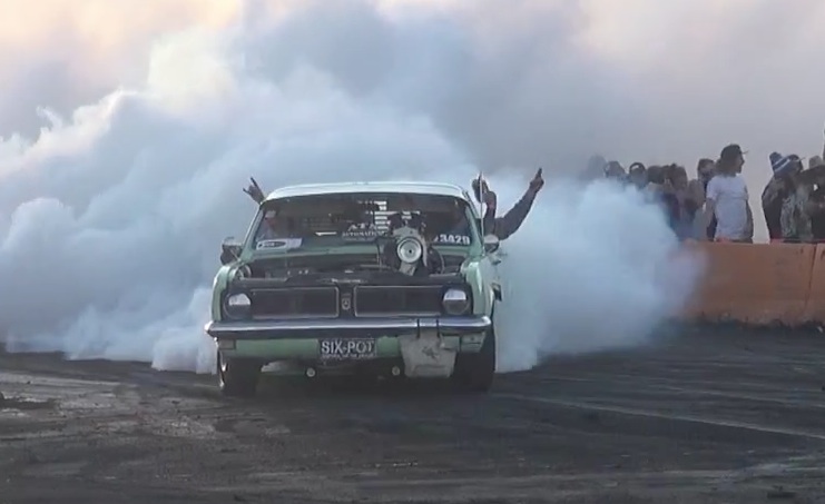 An Aussie Burnout For For The Underdog Crowd, Complete With A Blower Off To One Side! This Screaming Six-Cylinder Holden Ute Rules!