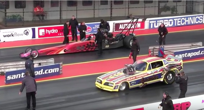 Cool Grudge Match Video: Watch A Blown Alky Dragster Take On A Nostalgia Nitro Flopper In England