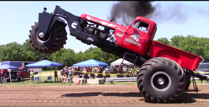 Watch This Massive TerraGator Wearing A Classic International Pickup Body Attack A Pull!