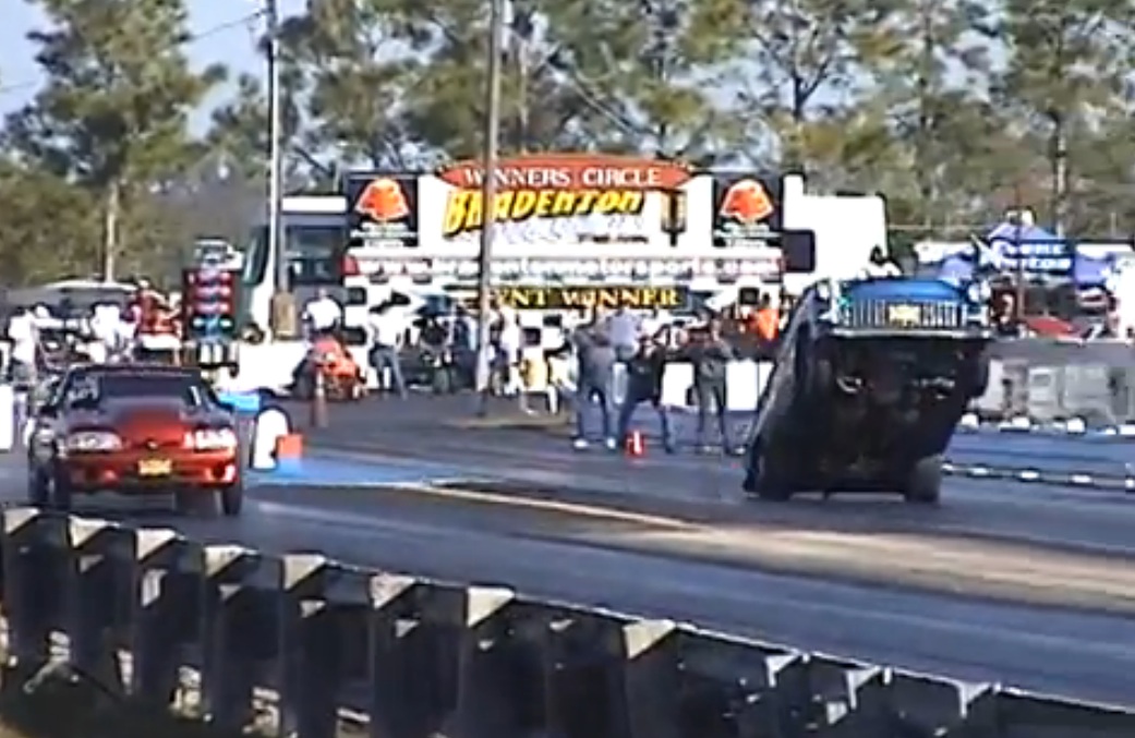 Watch This 1955 Chevy Pull A Massive Wheelie, Pogo Stick Down The Track And STILL Manage A 9.12 ET!