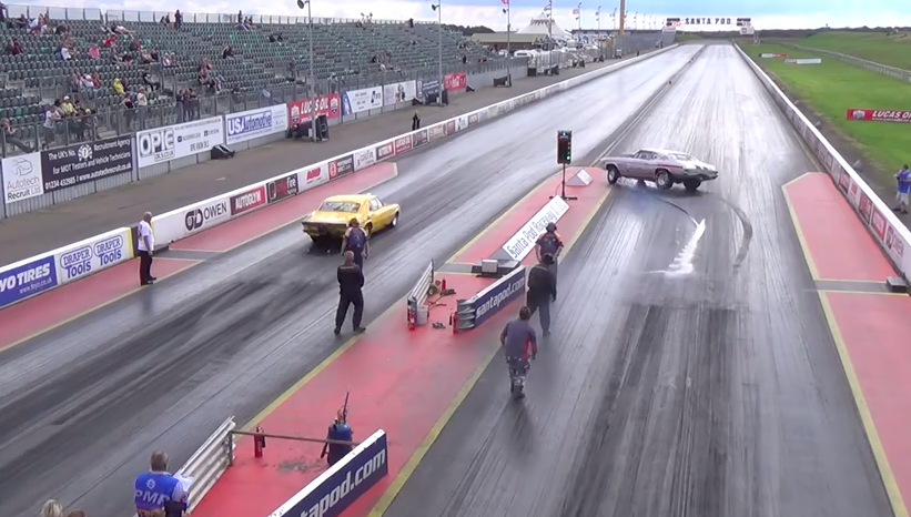 Crazy Close Call Video: Fluid On A Tire Causes A Near Disaster At Santa Pod – Wow!
