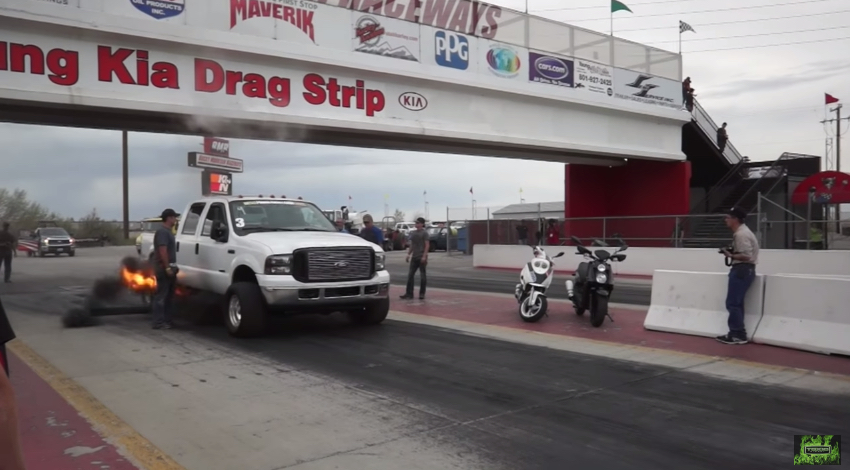 Giant Powerstroke Ford Nitrous Explosion On The Starting Line!