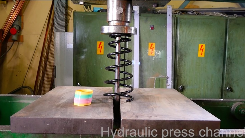 Here’s What It Looks Like When You Squash An Automotive Coil Spring With A Hydraulic Press