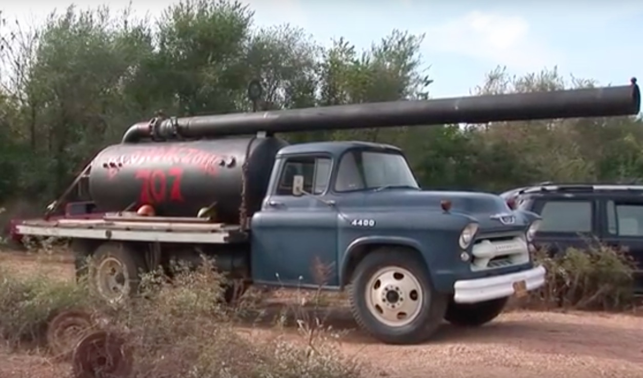 Hilarious Video: Watch A 1955 Chevy Truck Mounted Pumpkin Cannon Mangle Two Vans