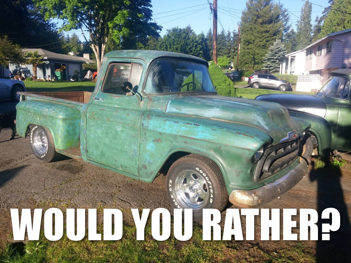 Would You Rather, ‘Class of ’57’ Edition: Chevy Stepside or F-350 Utility?