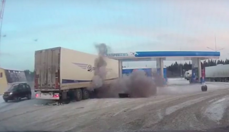 Insane Video: Watch A Big Rig Suffer A Tire Explosion In Russia