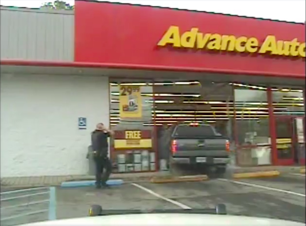 Incredible Video: Watch This Guy In A Pickup Drive Into An Advance Auto Parts At Full Throttle!