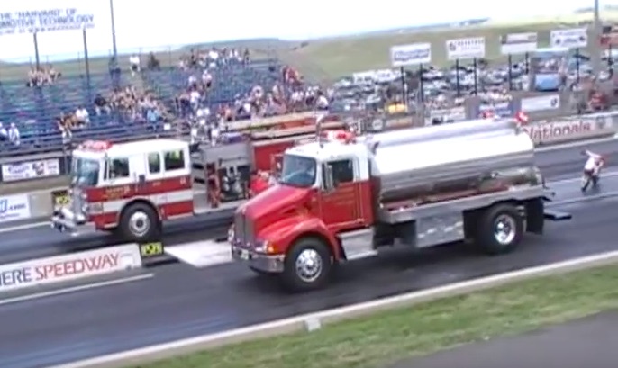 Classic YouTube: The Great Debate, Settled With This Fire Truck vs. Water Truck Race!