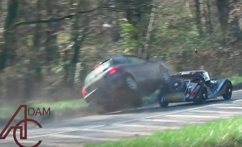 Crazy Video: A Morgan Gets Rear Ended Hardcore By A Peugeot Driver While Leaving A Car Show