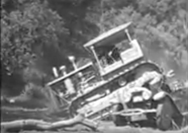 Fun Footage: Watch This Vintage Caterpillar Crush An Old Car and Nearly Throw The Operator In This 1936 Movie Clip