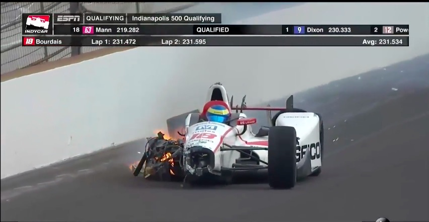Watch Sebastien Bourdais Suffer A Titanic Wreck During Indy 500 Qualifying – Suffers Fractured Hip, Pelvis