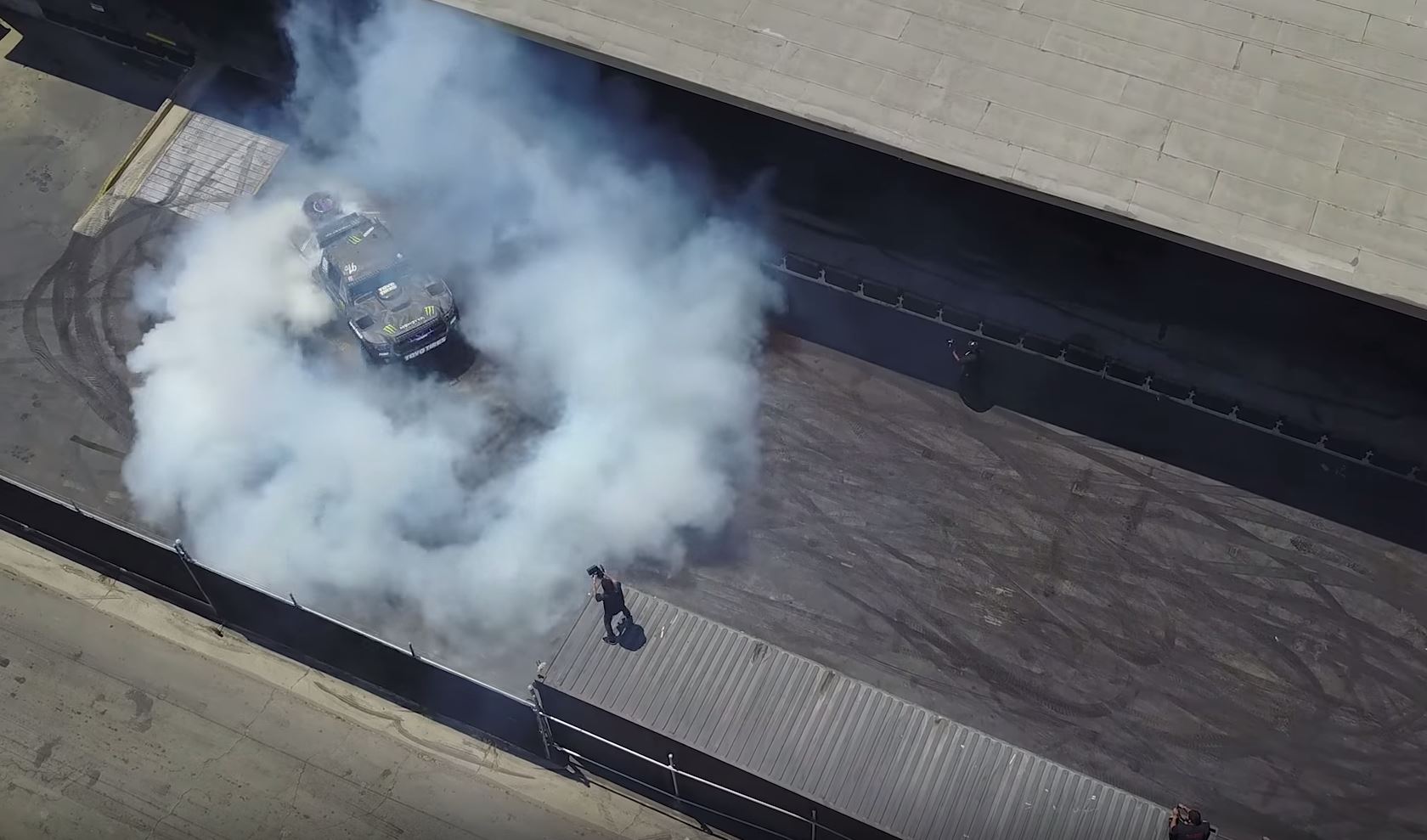 Watch BJ Baldwin Tune Up The Hoonigan Lot Like Only He Can! Trophy Truck Tire Smoke For The Win!!!