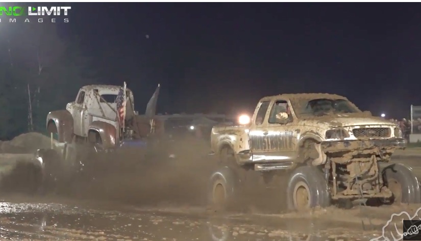 Truck Tug Of War In A Shallow Flooded Pit? Seems Like A Great Idea To Us! Watch The Muck Flow!