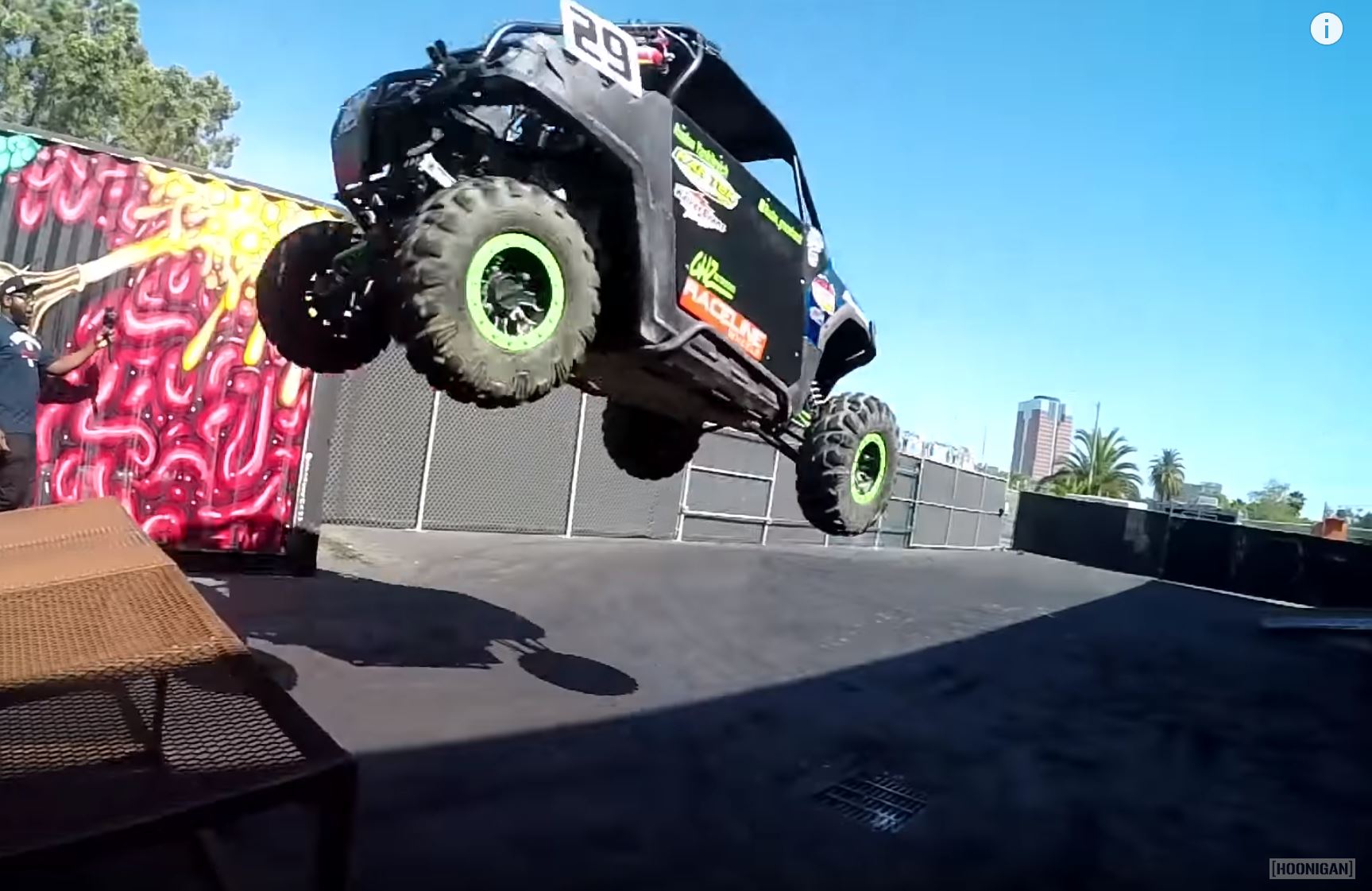 This 9 Year Old Kid Jumps The Double Stack Ramp At The Hoonigan Shop In A Bad Ass UTV!