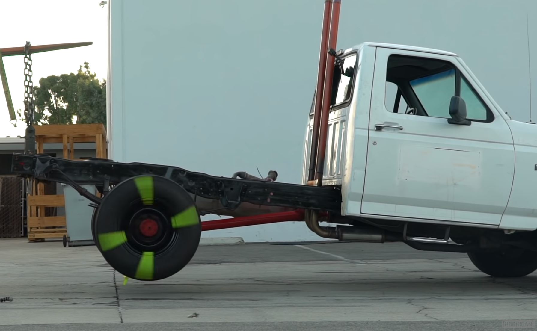 The Hoonigans Try Dropping A Truck, That Has The Wheels Spinning Top Speed, To See If It Accelerates Quicker