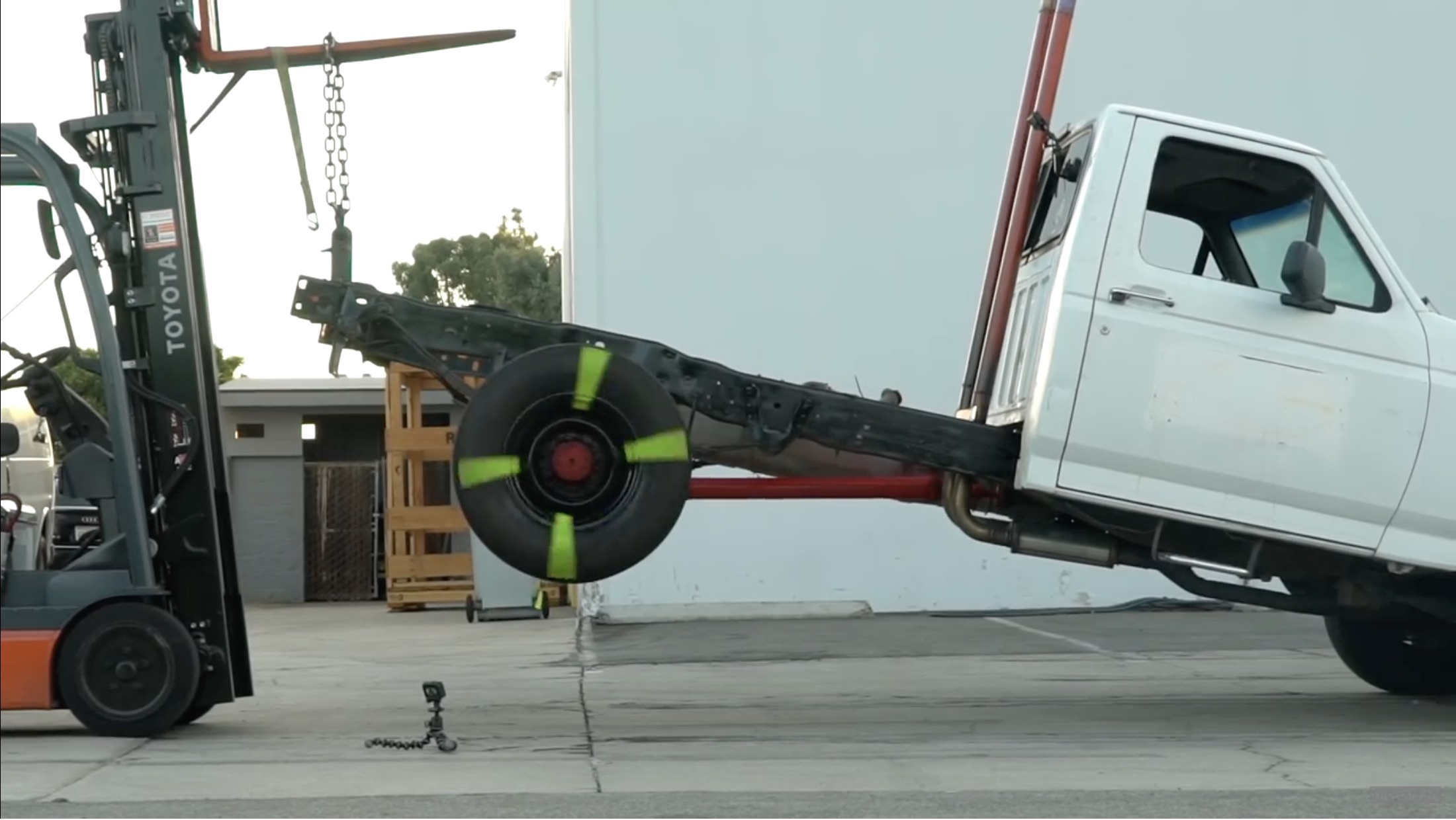 Seems Safe: What Happens When you Drop A Truck Whose Tires Are Turning At Speed?