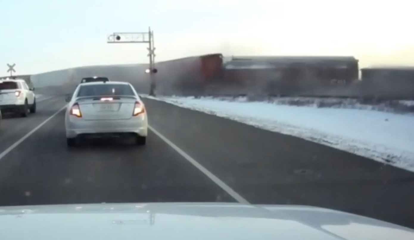 Stacked Like Cordwood: Watch As A CN Train Derails North Of Saskatoon