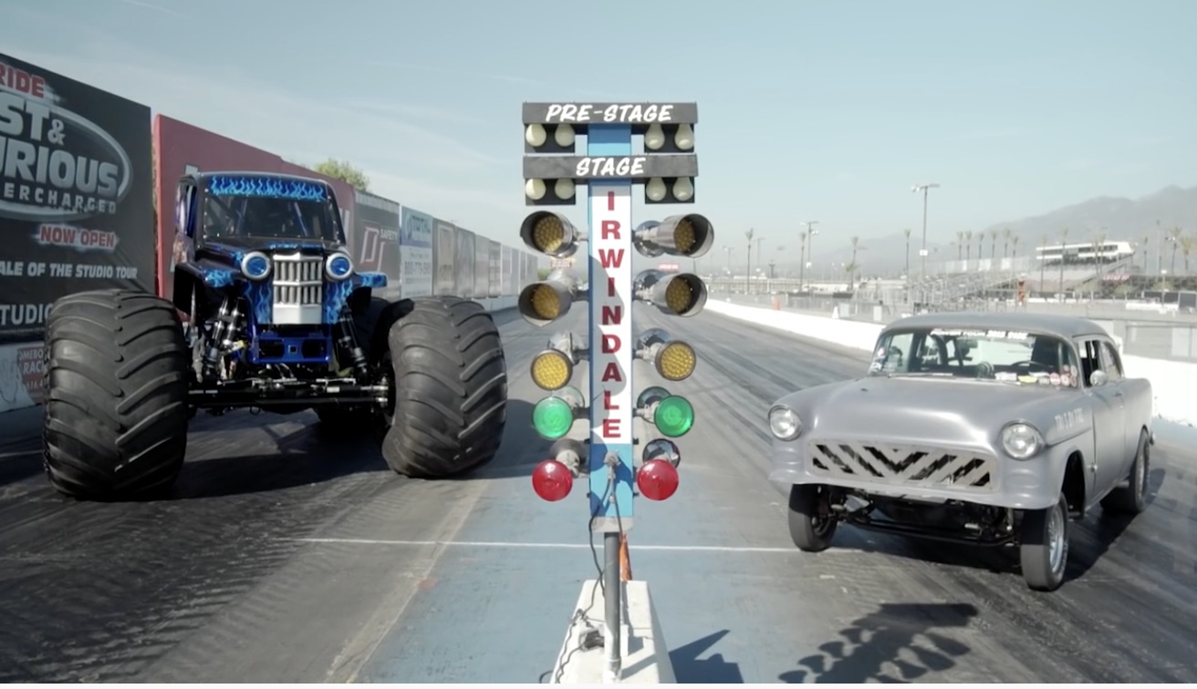 Monster Vs. Mayhem: Hoonigan’s ’55 Chevy Against A Legit Monster Truck At The Drag Strip