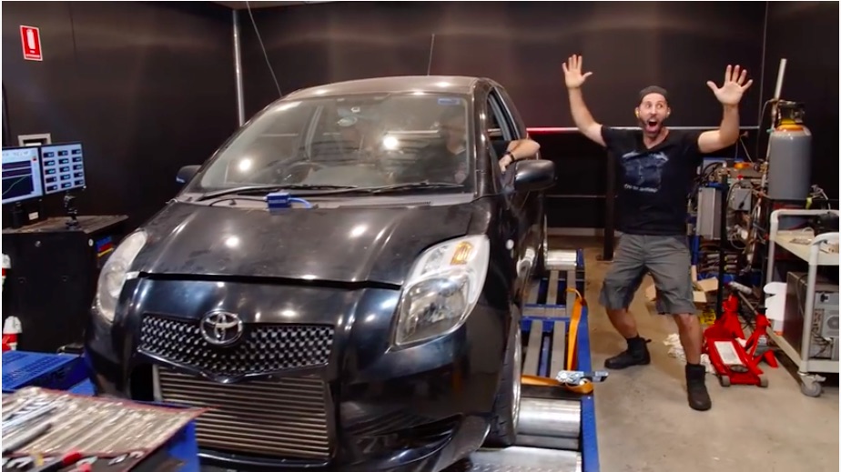 Watch The Mighty Car Mods Guys Make 200hp To The Tire With Their Yaris Hilton Project! Fun!