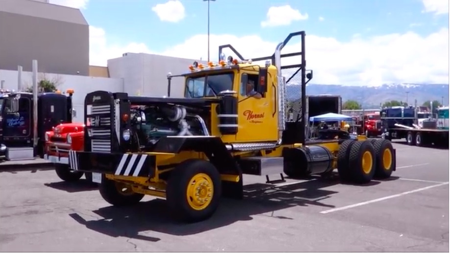 The Boss: Watch This Massive 1966 Hayes Logging Truck With A 16V-71 Detroit Diesel Engine Rumble Onto The Trailer !