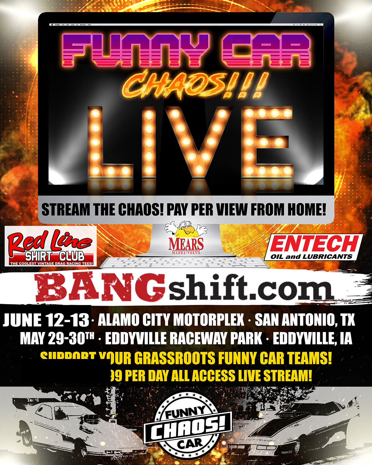 Funny Car Chaos TODAY! BangShift.com Chaos Live Stream To Start In San Antonio At 4:30 Central!! SIGN UP TO WATCH HERE