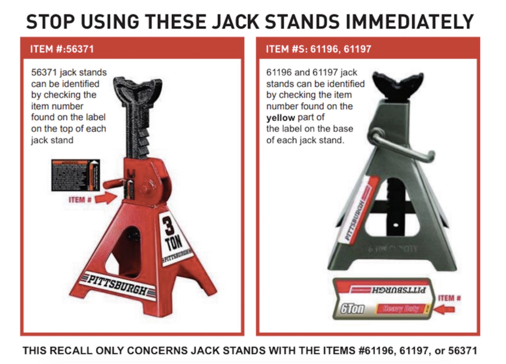 Recall Warning Harbor Freight 3Ton And 6Ton Jackstands
