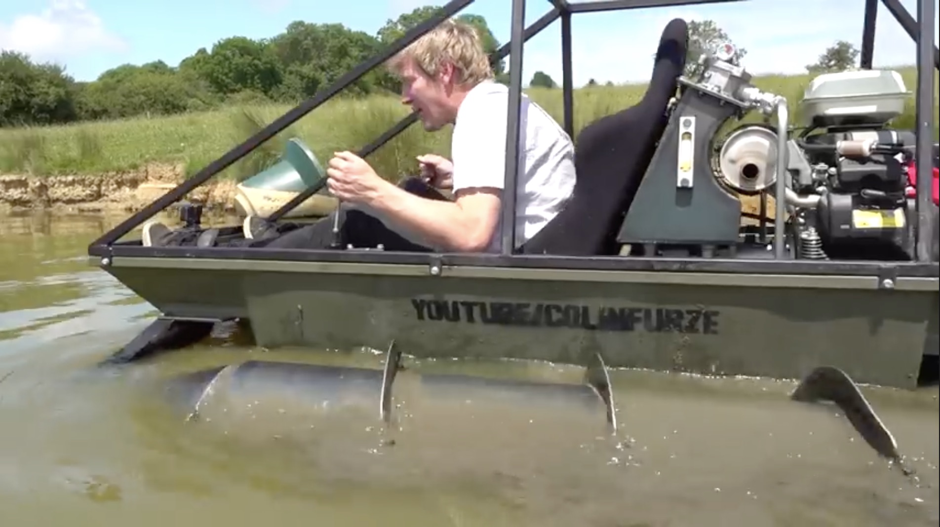 Screwing In The Water: Furze Takes His Homemade Screw Tank Swimming