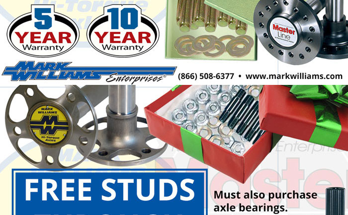 Holiday Deal: Free Studs With Axle Purchase At Mark Williams Enterprises!