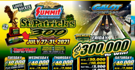 FREE LIVESTREAMING DRAG RACING: The Loose Rocker St. Patrick’s 300 In July! Big Money Bracket Racing Is On!