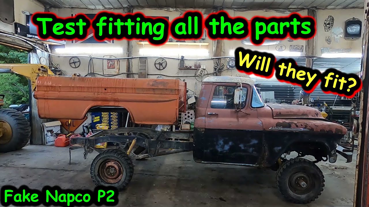 Halfass Kustoms 1955 Chevrolet NAPCO 4×4 Project: Test Fitting The Body And Chassis To See If This Will Even Work!