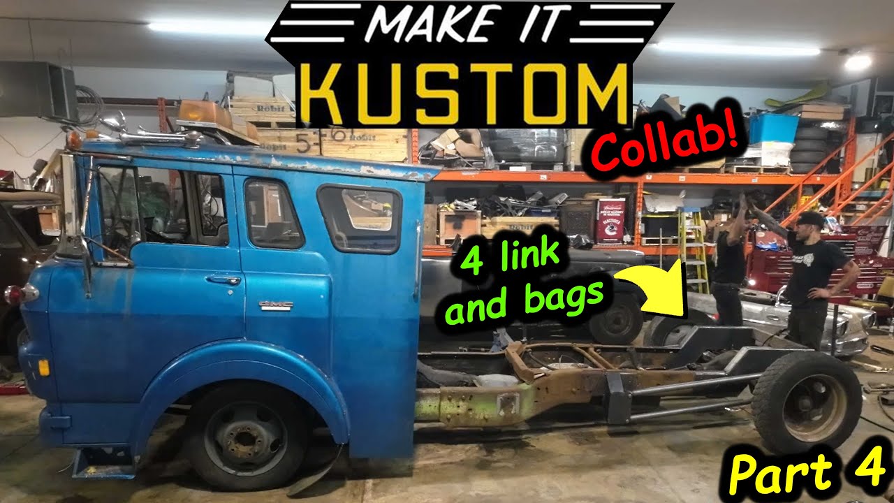 Make It Kustom, HalfAss Kustoms Cab Over Ramp Truck Build! The 1971 GMC Fire Truck Ramp Truck Four Link And Air Ride For Burnouts!