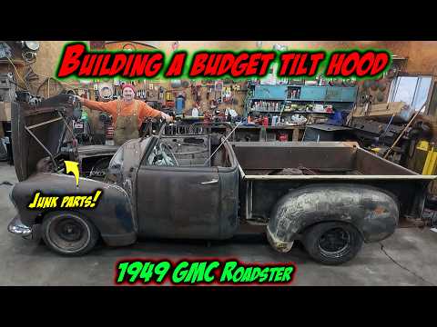 Halfass Kustoms 1949 GMC Roadster Pickup Custom: Building A Custom Forward Tilting Hood From Spare Parks And Scrap In The Shop