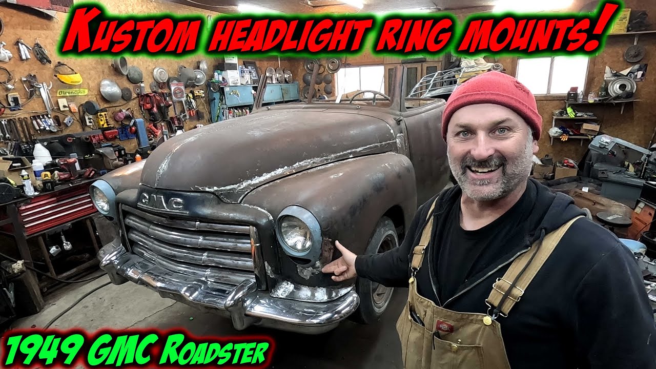 Halfass Kustoms 1949 GMC Roadster Pickup Custom: Modifying The Front Fenders To Fit The Custom Headlight Rings On The GMC Roadster