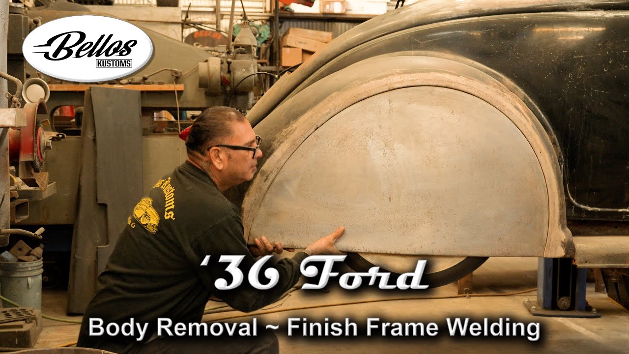 Customs 101: Bello’s Kustoms 1936 Ford With A La Salle Grille – Part 7: Pulling The Body Off The Frame To Finish Welding And More.