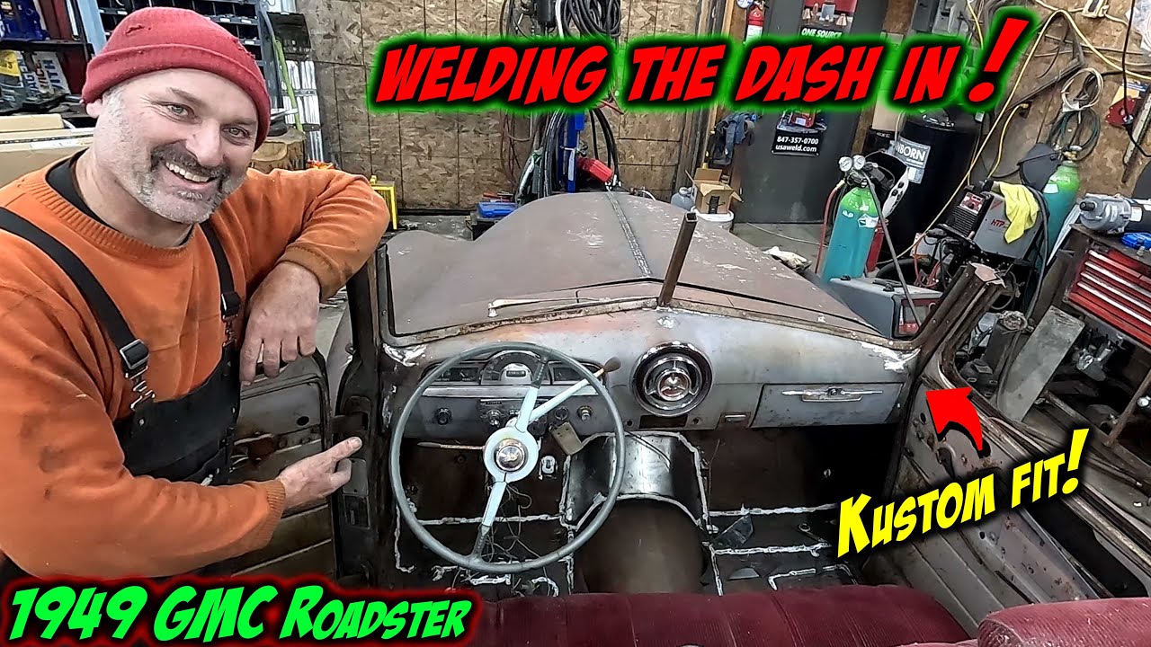 Halfass Kustoms 1949 GMC Roadster Pickup Custom: Welding The Pontiac Dash Into The GMC And Making It Look Like It Belongs