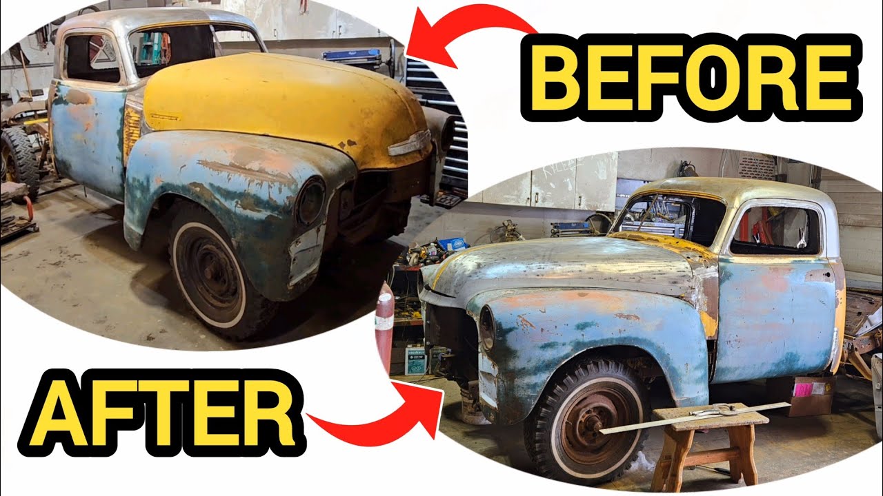 How To: Section The Hood On The Top Chop 1953 Chevy Truck Project. Radical Change In Looks On This Cool Project
