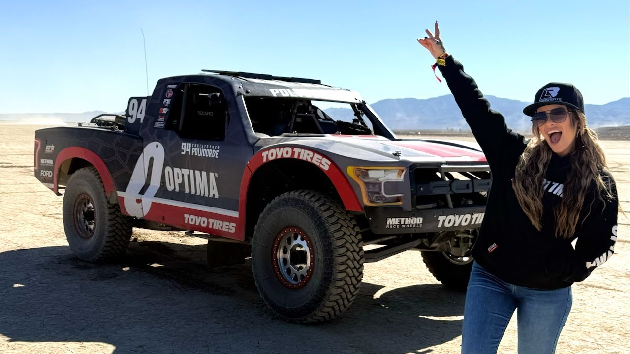 Lacy Blair And Zach Showing Off Trophy Trucks And Cyber Trucks at King of The Hammers 2025 In Johnson Valley