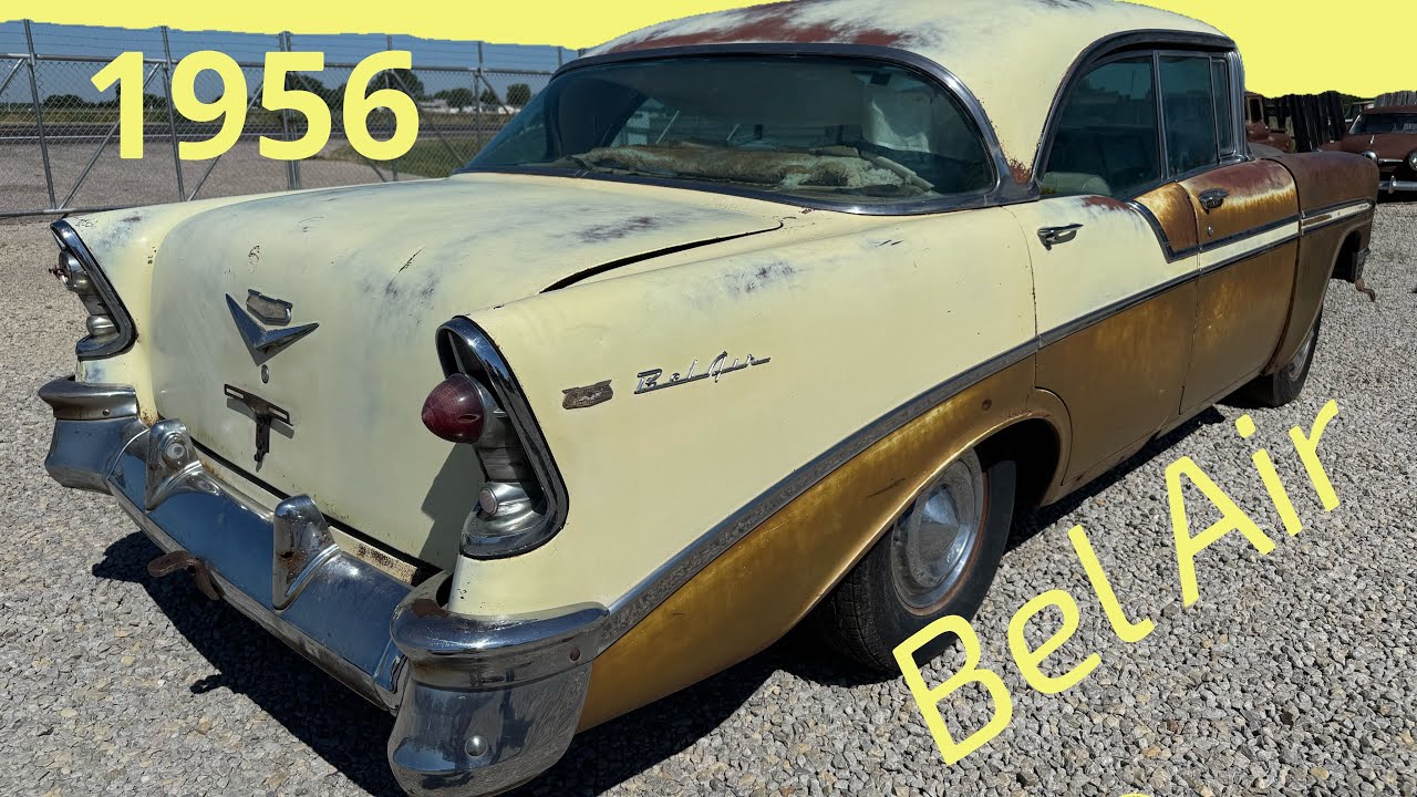 New Wrecking Yard Inventory! 1956 Chevy Bel Air Sport Sedan 4 Door Hardtop! Copper & Yellow! Cool Body Style!