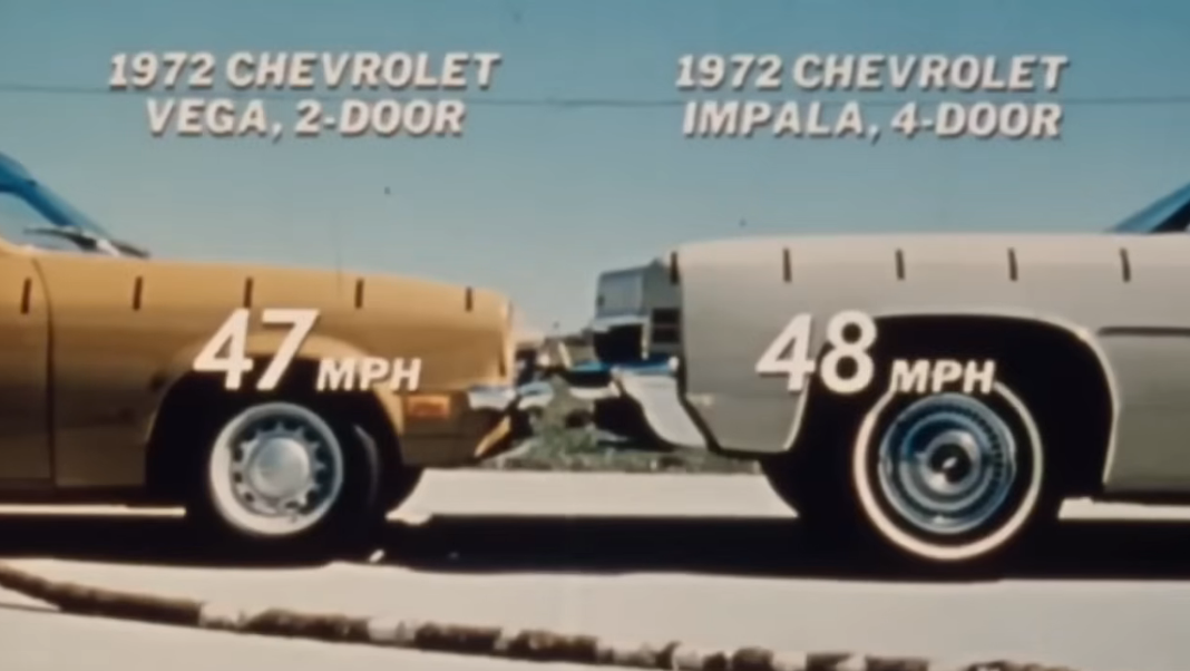 1972 Chevrolet Crash Test Video: Watch A 1972 Chevrolet Vega Crash Head On Into A 1972 Chevrolet Impala For Science