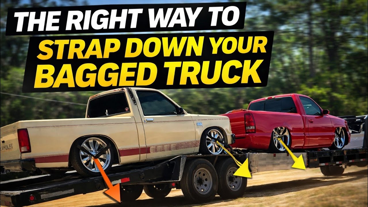 The RIGHT WAY To Strap Down Your Bagged Truck On Your Trailer….And Let The Debate Begin…