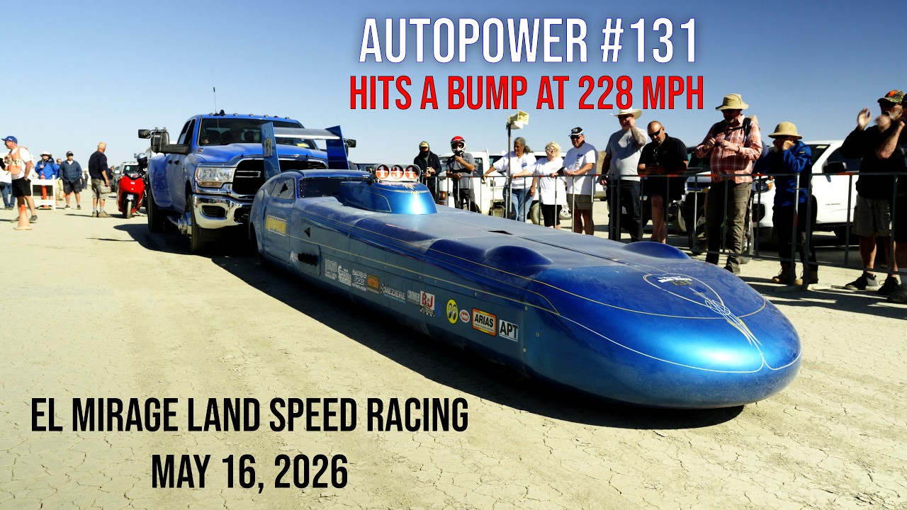 Wild Ride at the May 2026 El Mirage California SCTA Meet – The Spirit of AutoPower III Comp Coupe Hits A Bump at 228 MPH!